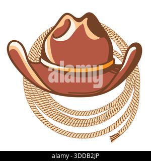 Cowboy hat and rodeo lasso. Vector western illustration with cowboy hat and lasso isolated on white Stock Vector