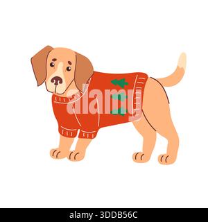 beagle in Ugly Christmas Sweater. ideal for holiday vector illustration. with wagging tail, friendly expression, clean vector lines, bold flat colors Stock Vector
