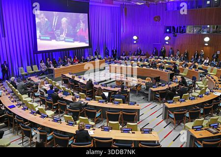 (251230) -- BEIJING, Dec. 30, 2025 (Xinhua) -- UN Secretary-General Antonio Guterres (C, on screen) speaks at the High-level Multi-Stakeholder Informal Meeting to Launch the Global Dialogue on Artificial Intelligence (AI) Governance, at UN headquarters in New York, on Sept. 25, 2025.The United Nations offers a uniquely universal platform for such global cooperation, and for the first time, every country will have a seat at the table of AI, UN Secretary-General Antonio Guterres said at the meeting. 4. Explosive AI development requires strengthened governance    Over the past year, artificial in Stock Photo