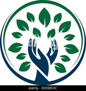 Tree Hands Growth Nature Logo Design Eco Care Vector Template Icon Stock Vector