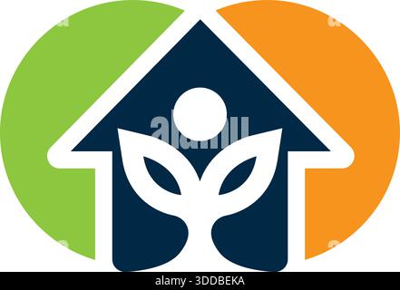 Home Family Leaf Care Logo Design Eco Real Estate Vector Template Icon Stock Vector