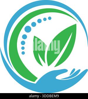 Hand Leaf Circle Care Logo Design Nature Protection Vector Template Icon Stock Vector