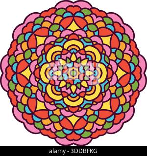 Colorful vector hand drawn flower mandala, circular floral design element Stock Vector
