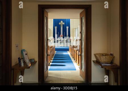 St Matthews glass church, with glass-work by Rene Lalique,  Millbrook, St Lawrence, Jersey. In memory of the 1st Lord Trent of Nottingham Stock Photo