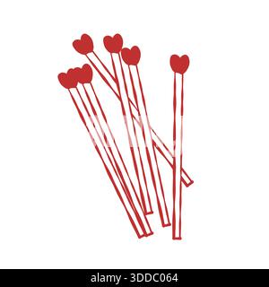 Matches of Love. Outline illustration of matches shaped like hearts. Vector romantic clip art for Valentines Day Stock Vector