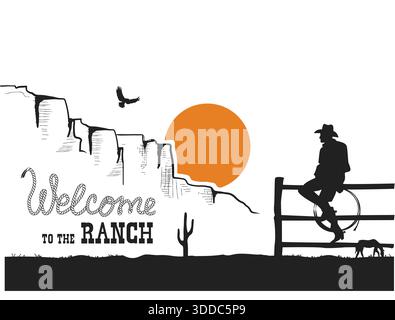 American desert landscape. Vector desert landscape illustration with sky. Arizona poster mountain design Stock Vector