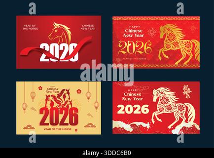 Set of four chinese new year 2026 banner designs Stock Vector