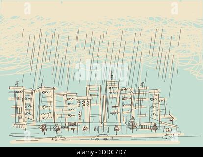 Rain vector illustration with clouds in wet day. Vector rain symbol with clouds Stock Vector
