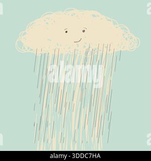 Rain.Vector doodle hand drawn dark rain cloud face in wet day Stock Vector