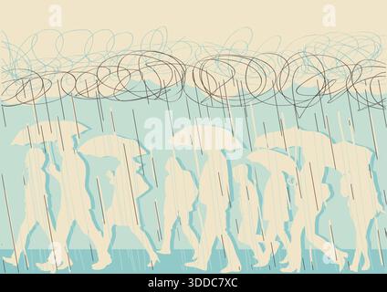 Rain vector illustration with clouds in wet day. Vector rain symbol with clouds Stock Vector