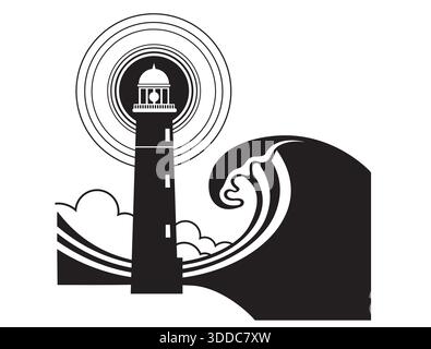 Lighthouse vintage poster vector illustration. Abstract ocean ighhouse vector color nature seascape Stock Vector