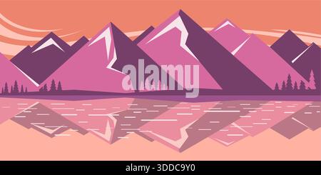 Nature landscape with sun, fields and trees vector abstract color illustration. Vector color posters of nature landscape Stock Vector