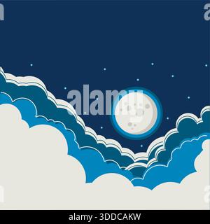 Night sky background with full moon and clouds for text or design Stock Vector