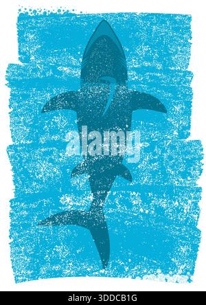 Shark in ocean waves.Vector underwater blue background illustration for text Stock Vector