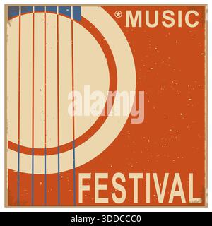 Country music festival poster background with acoustic guitar and lettering on old paper texture. Retro music poster decoration Stock Vector