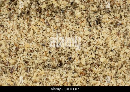 Macro crushed walnut kernels top view Stock Photo