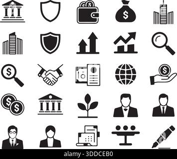 Business Finance and Banking Icon Set Silhouette Vector for Investment Branding Stock Vector