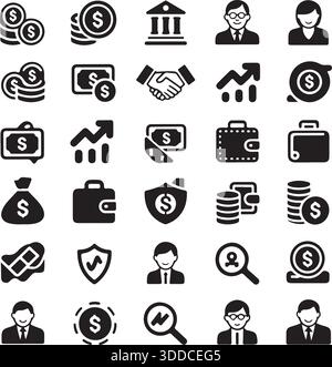 Black silhouette financial icon set on white background Stock Vector ...
