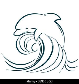 Dolphin illustration jumping in water waves.Vector isolated image on white Stock Vector