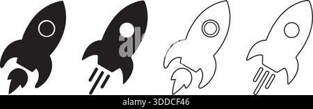 Rocket Icon Set Minimalist Black and White Silhouettes vector art illustration Stock Vector