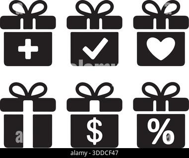 Gift Box Icon Set Silhouette Vector for Holiday Shopping and Rewards Design Apps Stock Vector