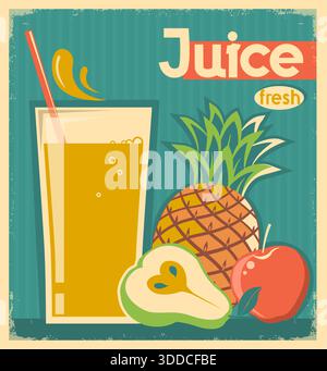 fresh fruit juice on vintage background.Vector illustration Stock Vector