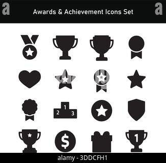 Awards and Achievement Icons Set Trophy, Medal, Star Silhouettes Vector Stock Vector
