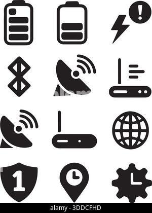 Title Technology and Network Interface Icon Set Silhouette Vector for Digital Systems Stock Vector