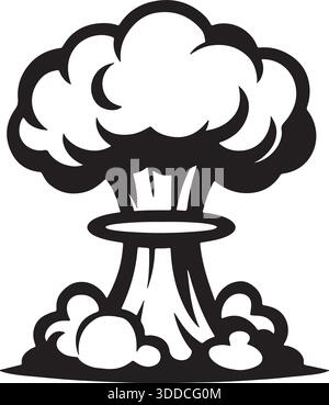 Mushroom Cloud Explosion Black and White Vector Illustration Stock Vector