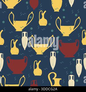 Ancient pottery seamless pattern in retro style; can be printed on kitchen ware, textile and paper Stock Vector