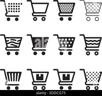 Title Shopping Cart Icon Set Silhouette Vector for Ecommerce Retail and Online Business Stock Vector