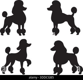 Poodle Dog Silhouettes Set Black and White Vector Illustration Stock Vector