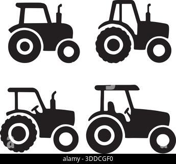 Tractor Silhouette Set Farm Vehicle Vector Illustration Stock Vector