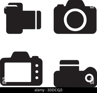 camera silhouette icons set side, front, back, and top views vector Stock Vector