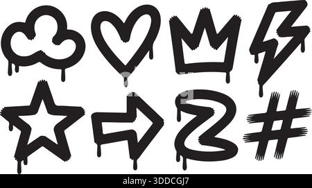 Bold graffiti drip symbols set urban street art black ink vector icons Stock Vector