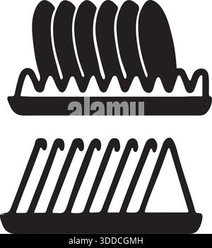 Dish rack kitchen organizer silhouette design vector illustration Stock Vector