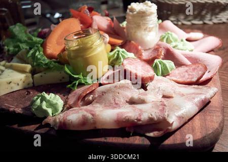 platter of meats cheeses and fermented vegetables with gdansk poland Stock Photo