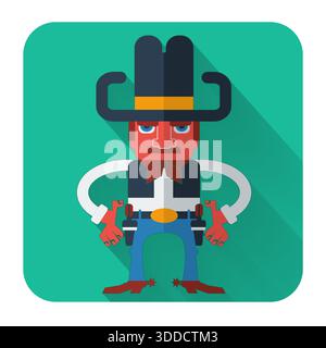 Cowboy with guns.Vector icon of flat design style illustration Stock Vector