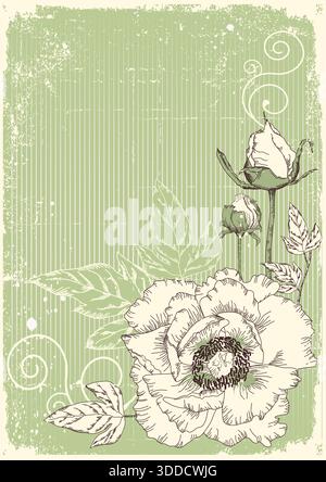 Floral vintage background with flowers decor on old paper texture for text or design. Vector abstract floral frame card Stock Vector