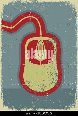 Computer mouse.Grunge symbol on old paper texture Stock Vector