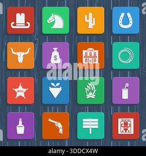 American cowboy icons. Vector wild west pictograms in flat style design Stock Vector