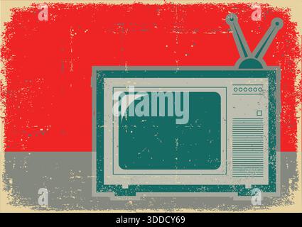Retro television .Grunge symbol on old poster Stock Vector