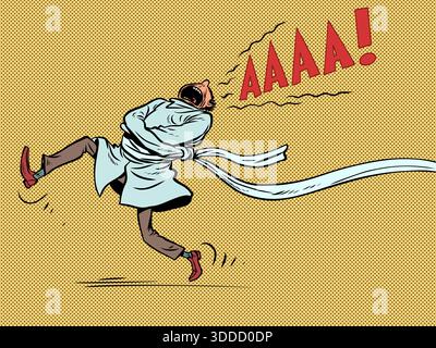 A man in a straitjacket screams. A feeling of panic and horror. Fear of life and its problems. Stock Vector
