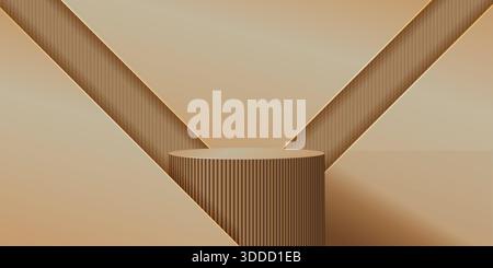 Realistic brown 3D cylindrical podium background with shadow and lighting scene. Minimalist mockup pedestal, Abstract luxury product display presentat Stock Vector