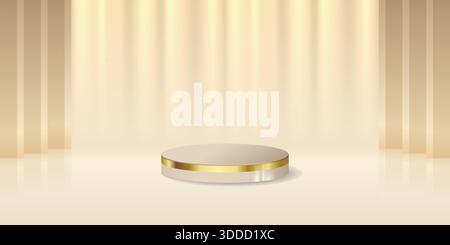 Stock vector luxury golden podium with light effect, stage and elegant bokeh effects on cream background Stock Vector
