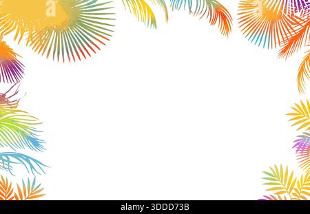 Abstraction of colored palm trees frame. Hand drawn. Not AI, vector illustration. Stock Vector