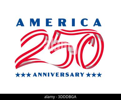 Retro logo style illustration commemorating the 250th anniversary of the American revolution with words America 250 years anniversary in ribbon with r Stock Vector