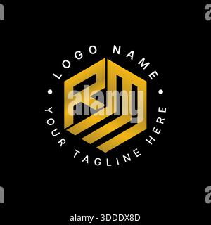 Letter RM font on hexagon sport brand mosaic geometry cube typography stylish logo design graphic concept creative premium vector stock image top sell Stock Vector
