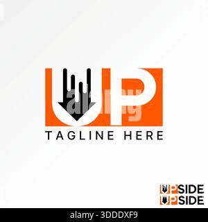 Initial UP font with fast arrow goes down fast speed boost motion next right logo design graphic concept creative premium vector stock image top sell Stock Vector