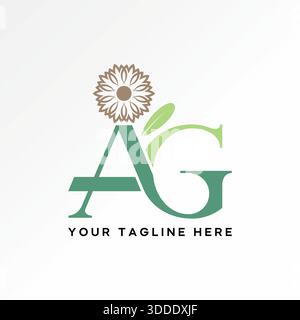 Letter AG serif font sunflower leaf fashion decoration garden blossom plant logo design graphic concept creative premium vector stock image top sell Stock Vector